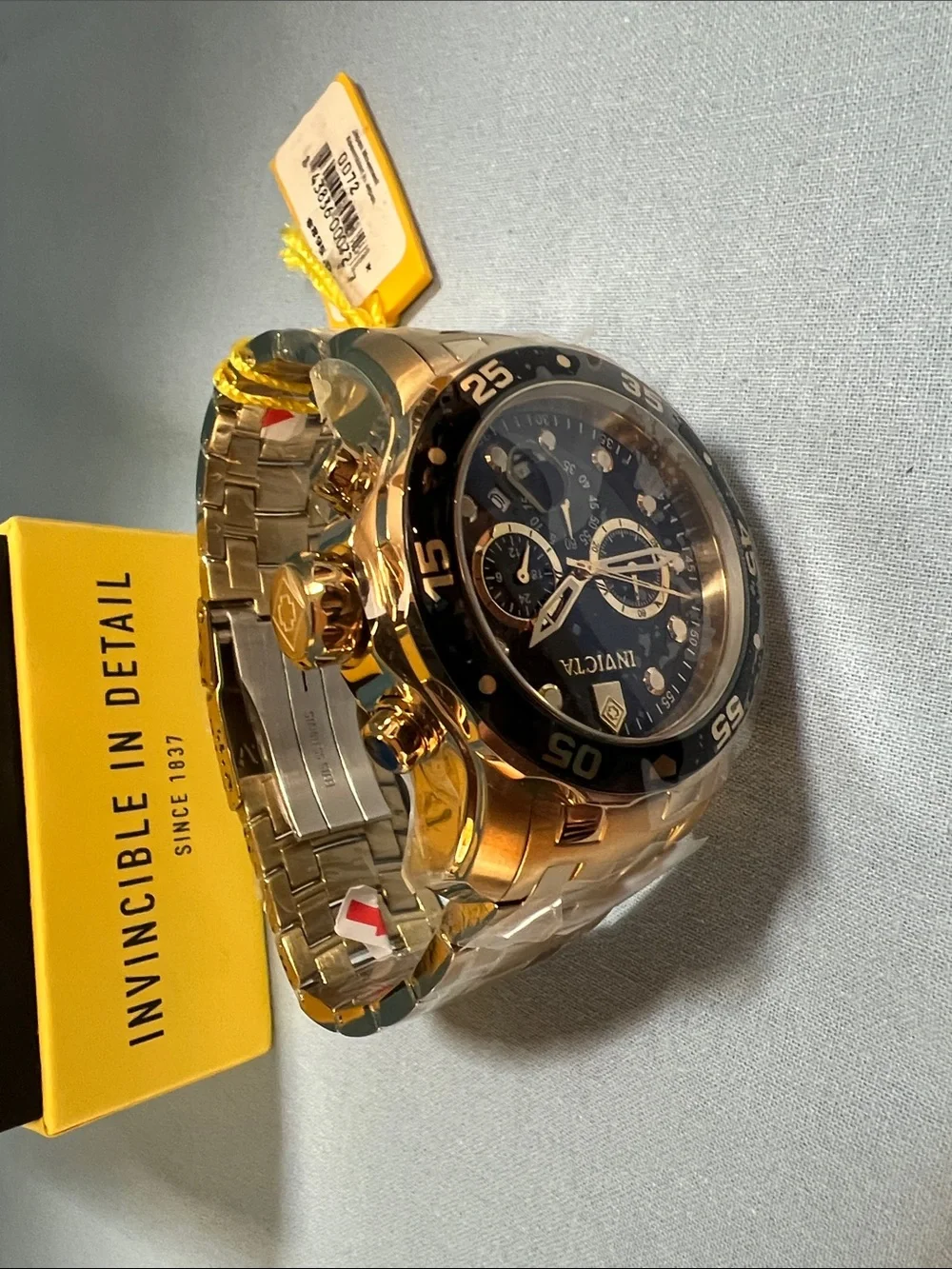 Invicta Two-Tone Gold & Black Men's Chronograph Watch with Blue Dial, Model 0072